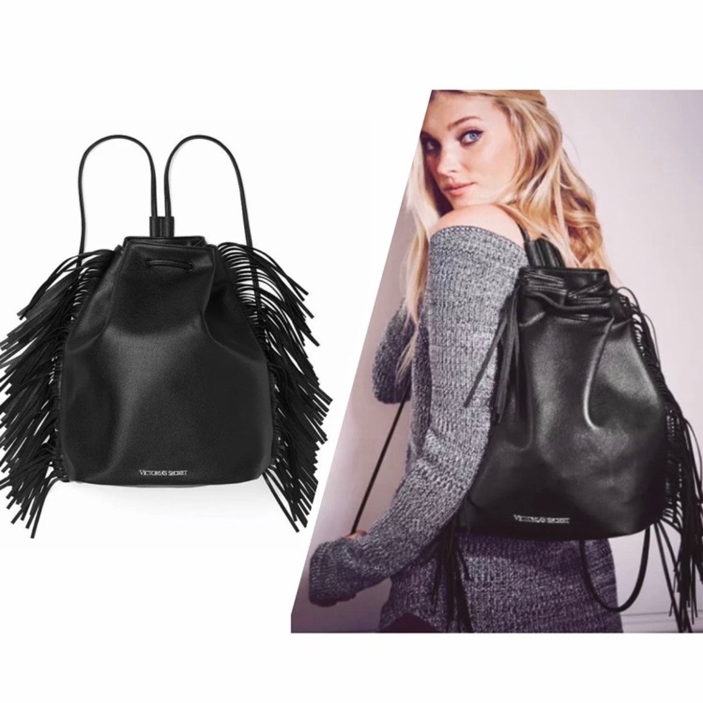NIP VS Fashion Show Black Fringe Backpack Bag